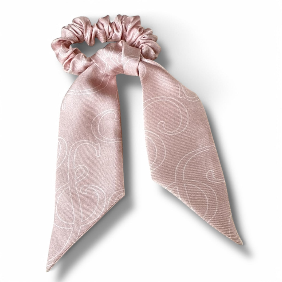 Pastelrosa SILK& hårsløjfe i silke med logomønster